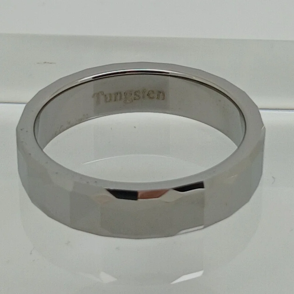 Vintage Tungsten Faceted Band Ring Size 12.25 Silver 6mm Y2K 1990s New Old Stock